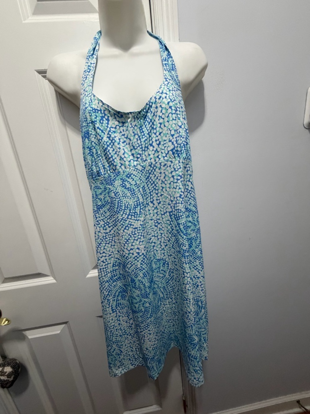 Columbia Women's Blue and White Mini PFG halter Dress size medium